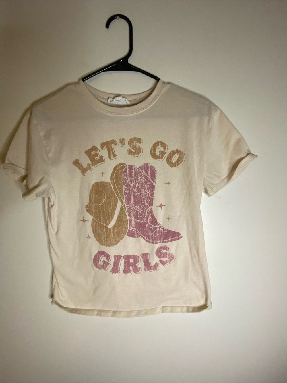 Let’s Go Girls Graphic Tee - Cream with Pink & Brown Print